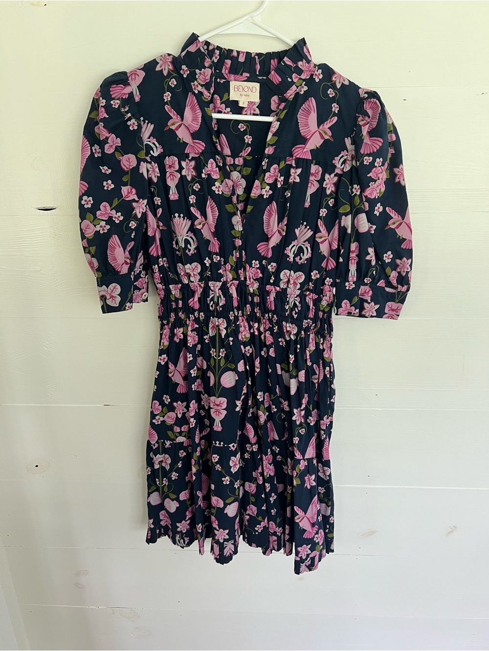 Beyond by Vera Floral-Print Navy Mini Dress with Pink Accents